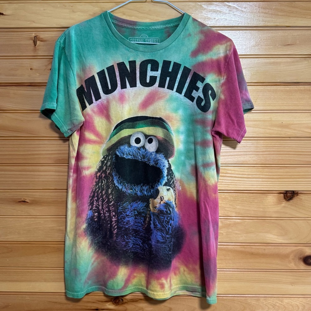 Sesame Street Cookie Monster Munchies Tie-Dye T-Shirt Small